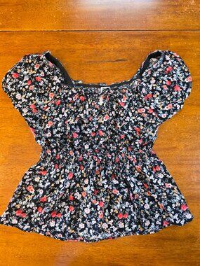 No Boundaries Women's Black Floral Blouse Top XL (15-17)